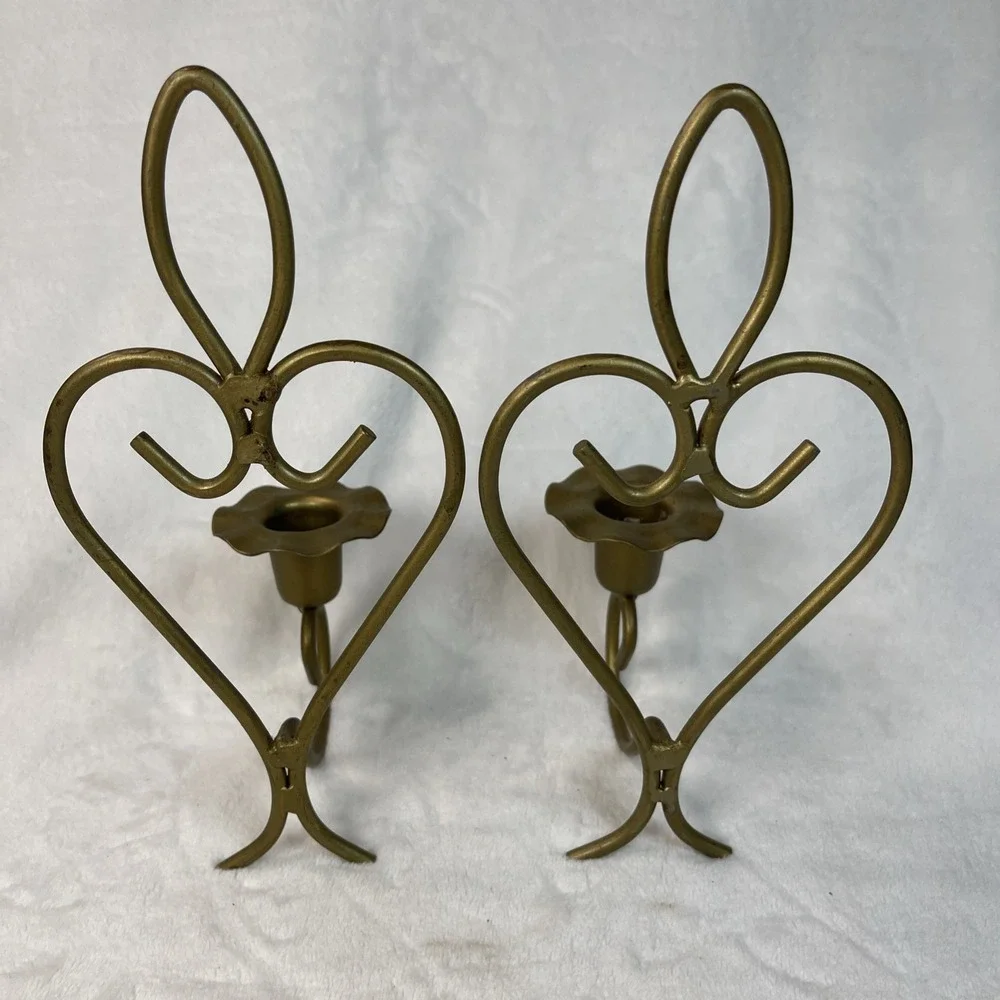VTG Brass Wall Sconce Candle Holders Pair 8.25